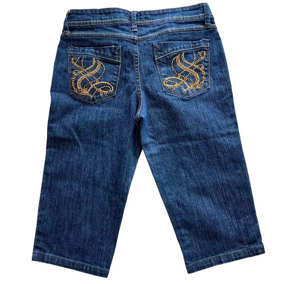 Southpole Y2K Cropped Denim Jeans Bedazzled Back Pockets Size 9 Streetwear Urban - Picture 2 of 8